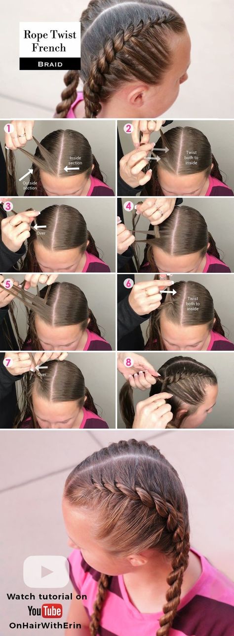 Rope Twist French Braid, Twist French Braid, Kepang Dua, French Braid Short Hair, French Braiding, French Braids Tutorial, Braiding Your Own Hair, Hairstyle Examples, Kadeřnické Trendy