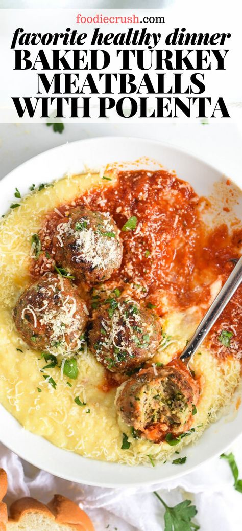 Ground Turkey And Polenta, Polenta Ground Beef Recipes, Polenta With Meatballs, Dinner With Polenta, Ground Turkey Farro Recipes, Polenta Baked Recipes, Easy Polenta Recipes, Polenta Meatballs, Meatball And Polenta