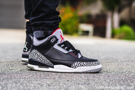 Jordan 3 Black, Jordan 3 Black Cement, Nike Air Jordan 3, Nike Kicks, Jordan 3 Retro, Black Cement, Nike Air Jordan Retro, Womens Jordans, Air Jordan 3