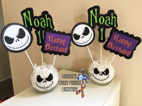 Jack Skellington party centerpieces Jack Skellington Centerpiece Ideas, Jack Skellington Party Decorations, Jack Skellington Centerpieces, Jack Skellington Party Ideas, Nightmare Before Christmas Centerpieces, Jack Skellington Birthday Party, Jack Skellington Party, Nightmare Before Christmas Babyshower, Skeleton Party