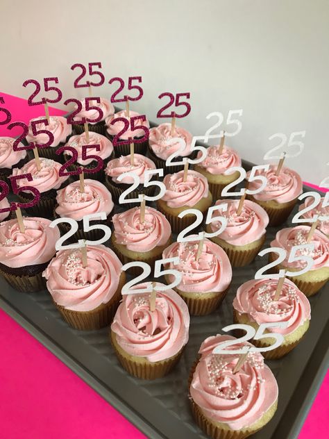 25th Birthday Cupcakes!  #happy25th #happybirthday #cupcakes #birthdaycupcakes 23 Birthday Cupcake Ideas, Twenty Five Birthday Ideas, 23 Birthday Cupcakes, 22 Birthday Party Ideas For Women, 25 Birthday Cupcakes, Inside Birthday Party Ideas, 25 Birthday Ideas For Women, 25 Th Birthday Ideas For Her, 25th Birthday Cupcakes