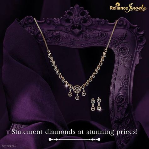 Delightful designs studded with stunning diamonds at prices that make you go OMG! Starting at just ₹49,999/-*, explore this collection of finely crafted diamond jewellery at your nearest showroom! *T&C apply #RelianceJewels #BeTheMoment #OMGDiamondDelight Necklace Photoshoot, Diamond Necklace Simple, Jewelry Product Shots, Diamond Earrings Design, Jewellery Design Sketches, Diamond Rings Design, Jewelry Photoshoot, Jewelry Ads, Gold Jewelry Indian