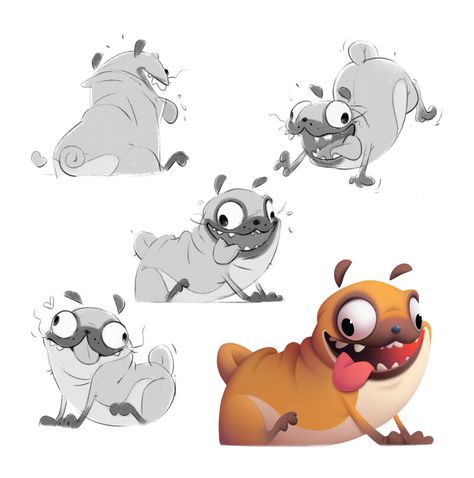 Pug Cartoon, Pug Illustration, Cartoon People, Cartoon Sketches, Monster Concept Art, Cartoon Character Design, Picture Books, Creature Design, Cartoon Art Styles