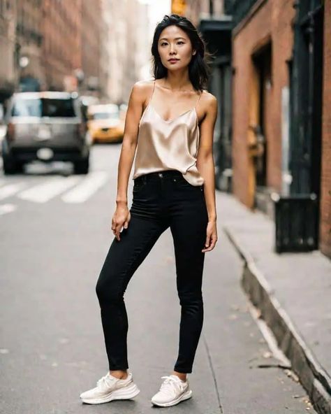 How to Look Chic in Flat Shoes: 25 Outfits in 2024 Every Woman Must Try Flat Shoes Outfit, Satin Camisole, Dance Club, Shoes Outfit, Satin Cami, Look Chic, Flat Shoes, Every Woman, To Look