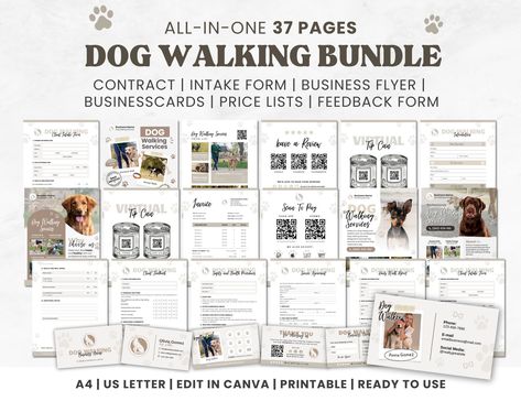 Dog Walking Service Bundle, Dog Waking Business Card, Dog Walking Contract, Dog Walker Client Intake Form, Invoice, Dog walking Flyers przez Evelibrary na Etsy Dog Walker Business Cards, Dog Walking Flyer, Client Intake Form, Pet Care Business, Dog Walking Services, Dog Walking Business, Intake Form, Pet Businesses, Creative Storage