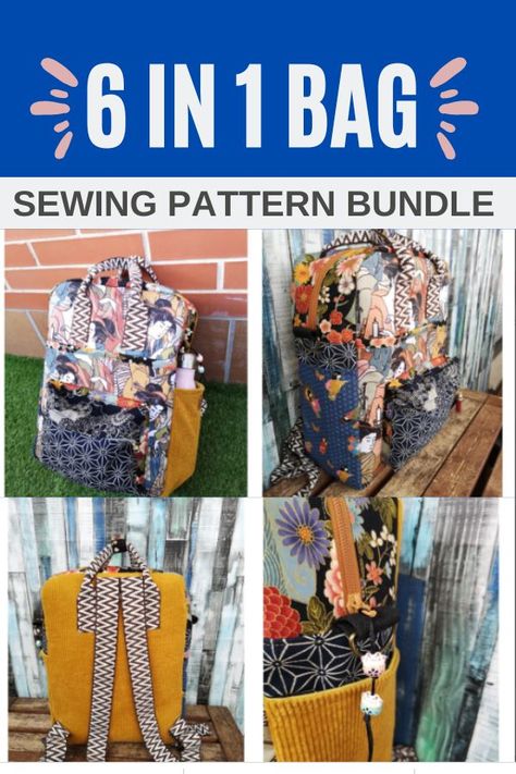 6 in 1 Bag Sewing Pattern Bundle (3 sizes). With this fabulous pattern you'll get a backpack in 3 sizes, a lunch bag in standing and horizontal format, and a classic shoulder bag. The designer says that since you can combine all the parts as you wish, you can either sew a simple and practical bag or make a very individual bag with lots of pockets and extras according to your imagination. SewModernBags Convertible Backpack Sewing Pattern, Teacher Bag Pattern, Free Laptop Bag Sewing Pattern, Rucksack Sewing Pattern, Backpack Sewing Pattern Free Diy, Laptop Backpack Sewing Pattern, Sew Modern Bags, Convertible Backpack Purse Pattern, Clothes Bag Design