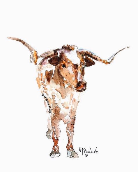 Western Artwork, Texas Art, Cow Painting, Cowboy Art, Cow Art, Western Art, Painting Inspiration, Artist Inspiration, Watercolor Painting