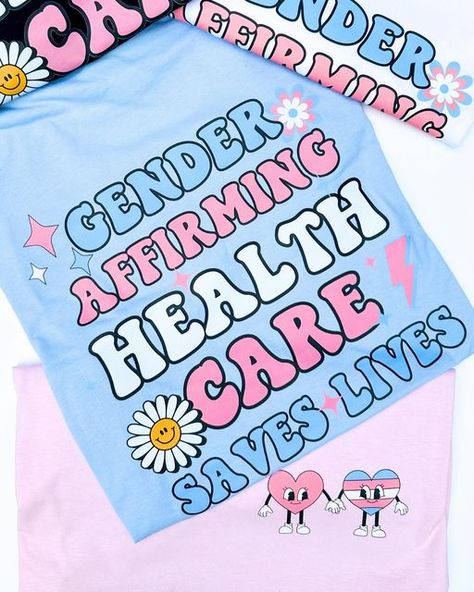 Rainbow Certified🌈💕 on Instagram: "We recently launched two new shirt designs! Which one do you like more? 

1- Gender Affirming Health Care Saves Lives
2- Ban Guns Not Drag 

They are great for your #prideoutfits and to show support for the community 🌈🩷" Gender Affirming, New Shirt Design, Advertisement Design, Advertising Design, Saving Lives, The Community, Health Care, Product Launch, Shirt Designs