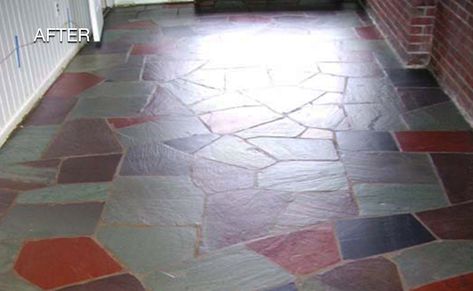 Slate Floor Cleaning and Sealing / Rockland County | Rockland Stone Restoration Painting Slate Tiles, Paint Slate Tile Floor, Paint Tile To Look Like Slate, Slate Tile Paint, Refinish Slate Tile Floor, Blue Stone Floors, Entry Way Door, Slate Floor Kitchen, Slate Floors