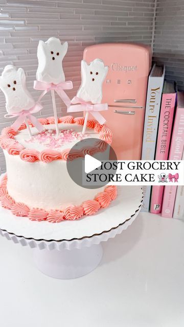 Shelby Parks on Instagram: "Thoughts, comments, suggestions? 😂

I found this cake inspo from @icecreamoffpaperplates on Pinterest and thought it was soooo cute 

But she did a borderless cake and I thought it would be cute with a pink border 

But unfortunately the pinks didn’t match which threw the whole thing off but I think it would be cute with plain white or a contrast color 

But what do you think? 

*Comment SUPPLIES to have everything I used sent to your inbox or PLAYLIST to have other grocery store cake ideas messaged to you 💌

#grocerystorecake #cakeideas #diycake #halloweencake #halloweencakes #diyideas #diyidea #halloweentreats #halloweenfood #spookyseason" Pink Ghost Cake, Grocery Store Cake, Walmart Cakes, Ghost Cake, Classroom Style, Instagram Thoughts, Halloween Classroom, Pink Border, Cake Inspo