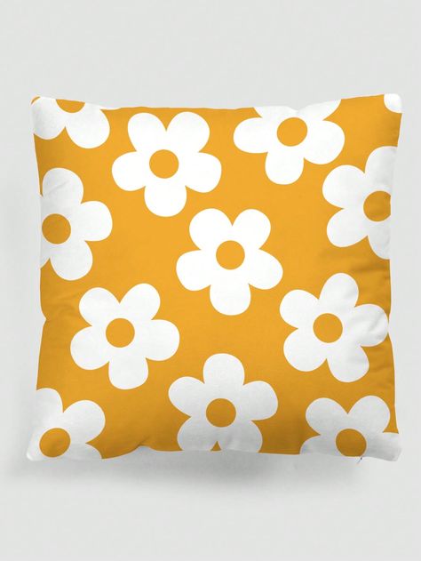 1pc Hand-Painted Minimalist Yellow Flower Pattern Cushion Cover, Without Insert, Creative Printed Velvet Square Pillow Case, Suitable For Living Room, Bedroom, Home Decor, Sofa Lumbar, Car, All Season Multicolor    Polyester Plants   Fall,Spring,Summer,Winter,All Seasons Decorative Pillows, Inserts, & Covers, size features are:Bust: ,Length: ,Sleeve Length: