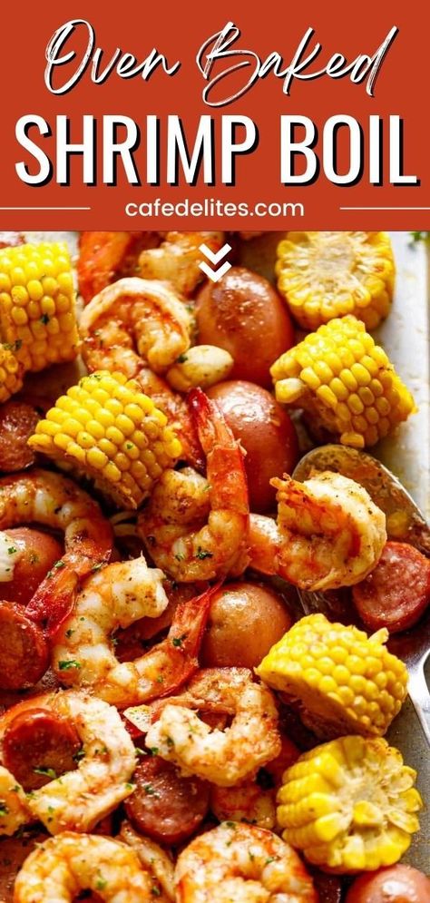 Seafood Boil Baked Potato, One Pan Seafood Boil, Cajun Shrimp Bake, Sausage Shrimp Potatoe Bake, Shrimp Boil On The Grill In Foil Pan, Shrimp Boil Oven Bake, One Pan Shrimp Boil, Oven Seafood Boil Recipes, Shrimp Boil In Oven Foil Pan