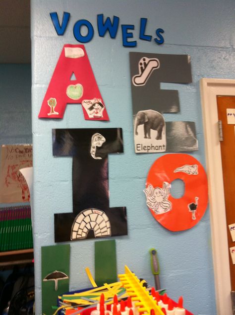 Vowels Vowel Classroom Decoration, Vowels Chart For Kindergarten, Vowels Decoration Ideas, Vowel Valley Bulletin Board, Aeiou Vowels Activities, Two Vowels Go Walking Anchor Chart, Teaching Short Vowel Sounds, Vowel Lessons, Teaching Vowels