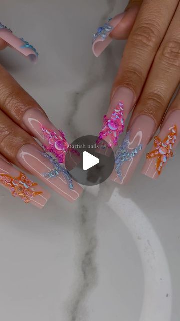 KAT on Instagram: "starfish nails 🧜🏻‍♀️💗 
inspo : @madrinails 💙
charms will be available online @thenailshopxkat 
•
•
•
#clawsxkat #lanailtech #losangelesnailtech #nails #nailtech #nailart #art #gelx #lanails  #nailinspo #nailsofinsta #chrome #chromenails #starfish #starfishnails #xxlongnails #xxl #longnails #charms #nailcharms" Starfish Nails, Fish Nails, La Nails, Spring Nail Designs, Brighter Days, Spring Nail, Nail Designs Spring, Nail Charms, Nails Inspo