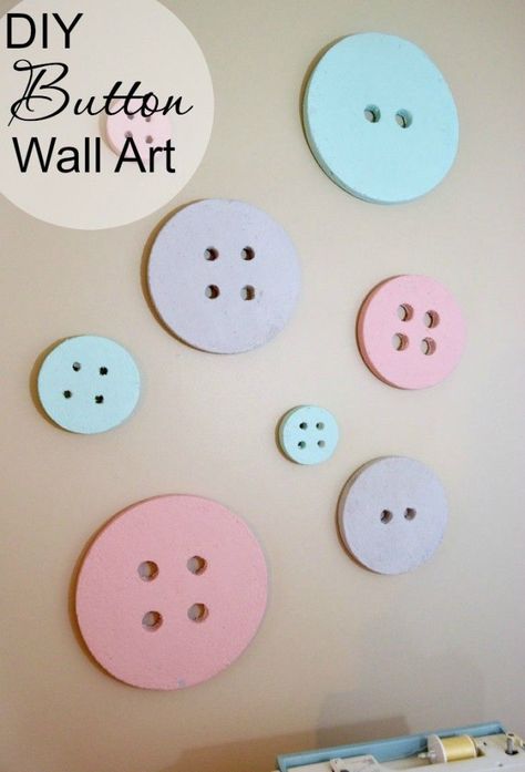 DIY Button Wall Decor made with styrofoam discs! So easy and perfect for a craft or sewing room. Button Wall Art, Sewing Room Inspiration, Sewing Spaces, Sewing Room Design, Sewing Room Decor, Diy Ombre, Dream Craft Room, Sewing Room Organization, Quilting Room