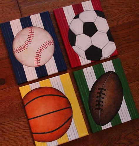 Basketball Painting, Sports Themed Bedroom, Mini Tela, Sports Painting, Picture Painting, Baby Boy Pictures, Boys Rooms, Small Canvas Paintings, Sports Wall Art