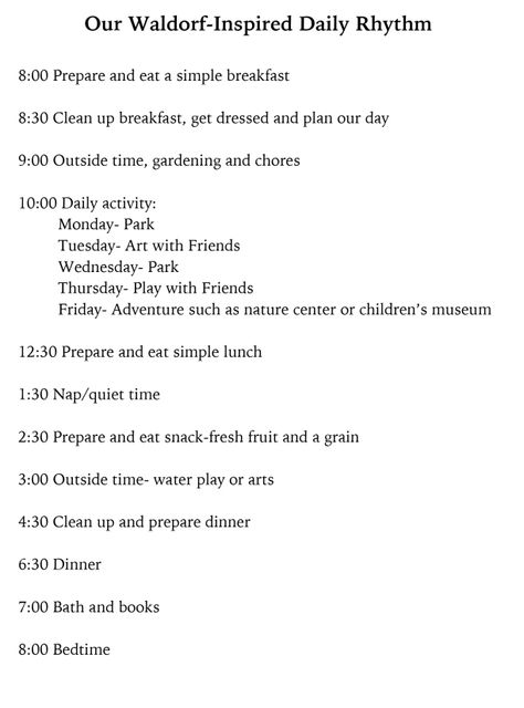 Waldorf Schedule Daily Routines, Waldorf Rhythm Daily Routines, Daily Rhythm Waldorf, Waldorf Curriculum Kindergarten, Daily Homeschool Rythm, Waldorf At Home, Waldorf Curriculum Homeschooling, Waldorf Schedule, Daily Rhythm Printable