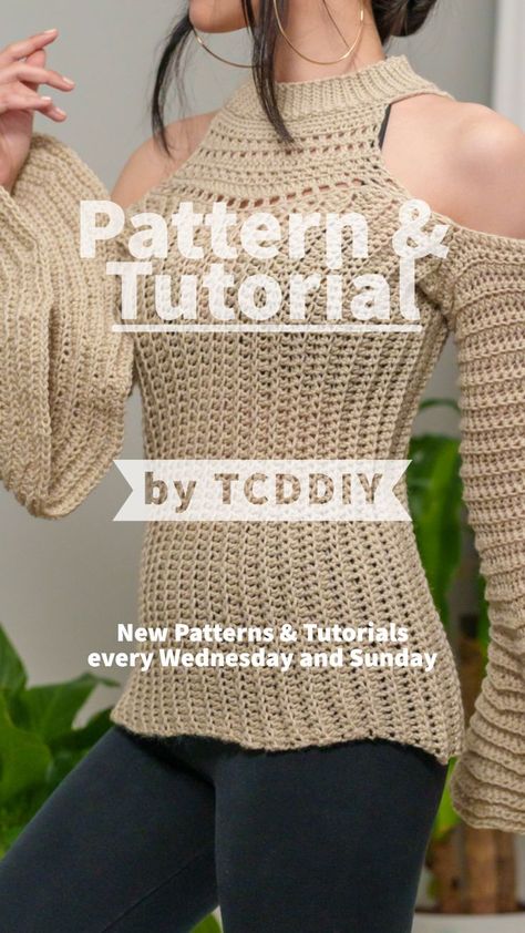 Crochet Pattern Available! Pinterest exclusive coupon code: get 20% off if you spend $19.99+. #crochet #crochetpattern #crochettutorial #crochetdiy Use offer code "PIN20" 💖 Be sure to join us on YouTube, Instagram and check out my Etsy @TCDDIY Cold Shoulder Top Pattern, Crochet Top Pattern Free, Shoulder Crochet Top, Top Pattern Free, Sweater Tutorial, Crochet Tops Free Patterns, Modern Crochet, Crochet Top Pattern, Mock Neck Top