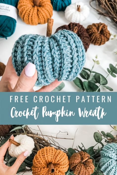 Wreath Ideas Fall, Diy Fall Wreath Ideas, Fall Wreath Ideas, Crochet Pumpkins, Crochet Wreath, Fall Crochet Patterns, Quick Crochet Patterns, Halloween Crochet Patterns, Diy Fall Wreath