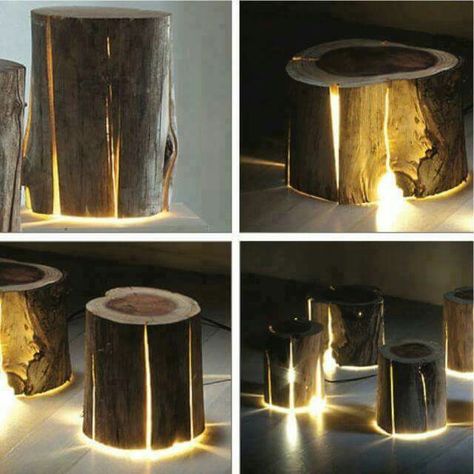 Diy Lampe, Tree Lamp, Log Furniture, Backyard Lighting, Into The Wood, Wood Lamps, Outdoor Wood, Wood Light, Tree Lighting