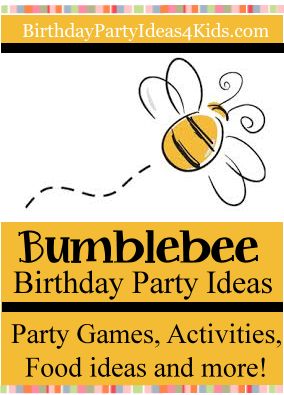 Bumblebee party ideas, party games, activities, party food, favors and more!  Great ideas for a bumble bee theme!  https://birthdaypartyideas4kids.com/bumblebee-party.htm Bee Party Games, Bumblebee Birthday Party, Party Games Birthday, Bumblebee Party, Bumblebee Birthday, Bumble Bee Party, Bee Birthday Theme, Bee Themed Birthday Party, Bee Games