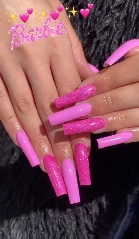 Cute Long Square Nails, Candy Nails Acrylic, Different Shades Of Pink Nails, Birthday Nails Square, Pink Glam Nails, Pink Sparkly Nails, Barbie Pink Nails, Long Square Nails, Sharp Nails