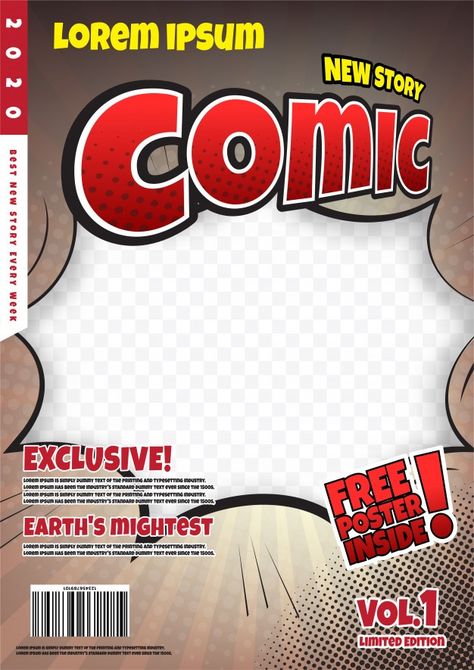 Comic book page template design. magazin... | Premium Vector #Freepik #vector #cover #books #design #template Design Magazine Cover, Comic Book Page, Comic Magazine, Books Design, Good News Stories, Cover Books, Magazine Layout Design, Comic Book Pages, Design Magazine