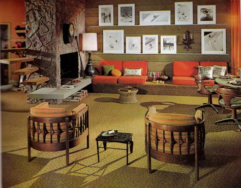 Groovy Interiors: 1965 and 1974 Home Décor 1960s Interior Design, Groovy Interiors, Vintage Living Room Design, 1960s Interior, Bold Interior Design, 60s Interior, 70s Interior Design, 1960s Home Decor, 60s Home