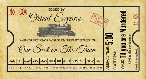 Ticket from the day he was on the train. Vintage Train Ticket, Agatha Christie Books, Train Ticket, Vintage Ticket, Mystery Dinner, Ticket Design, Mystery Party, Vintage Poster Design, Hercule Poirot