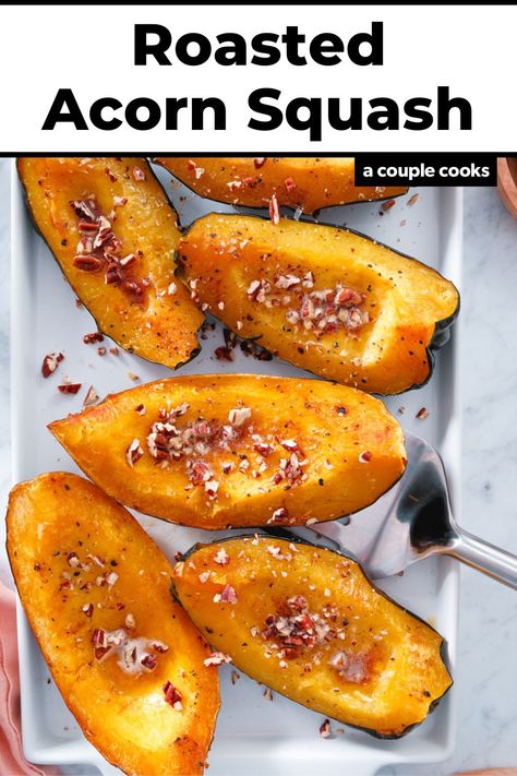 This roasted acorn squash recipe comes out perfectly tender with a tasty brown butter maple drizzle! Here's how to bake acorn squash. #bakedacornsquash #acornsquash #roastedacornsquash #squash Acorn Squash Thanksgiving, Acorn Squash Recipe, Best Fish Recipes, Roasted Acorn Squash, Winter Salad Recipes, A Couple Cooks, Acorn Squash Recipes, Baked Squash, Squash Recipe