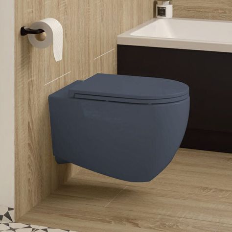 Parisian Blue, Bathroom Beautiful, Modern Toilet, Toilet Wall, Wall Hung Toilet, Blue Walls, Easy Cleaning, Wall Hanging, Range