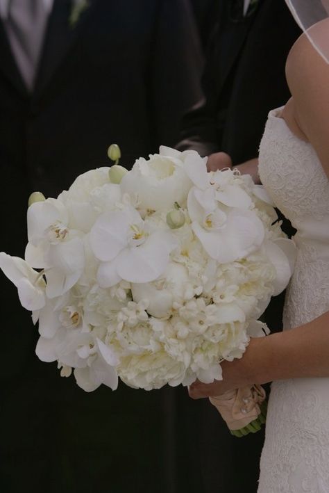 Peony Bridal Bouquet, Orchid Bouquet Wedding, Bridal Bouquet Peonies, White Winter Wedding, Inside Weddings, Orchid Bouquet, White Wedding Theme, Bridal Bouquet Flowers, Orchid Wedding