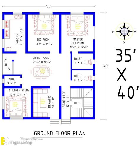 40x40 House Plans 3 Bedroom, 40x40 House Plans, 30 X 50 House Plans South Facing, 30*45 West Facing House Plan, 30×35 House Plan East Facing, 30×35 House Plan North Facing, 25×50 House Plan North Facing, House Plan Ideas, Drawing House Plans