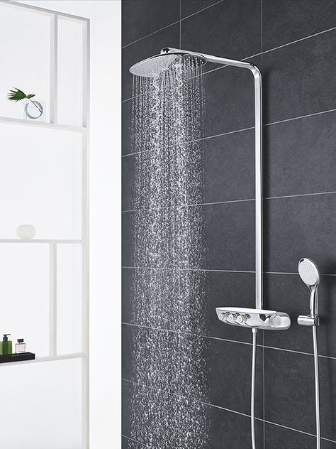 GROHE | GROHE Grohe Shower, Popular Interior Design, Shower Controls, System Model, Bathroom Inspiration Decor, White Living, White Living Room, Shower Hose, Spray Pattern