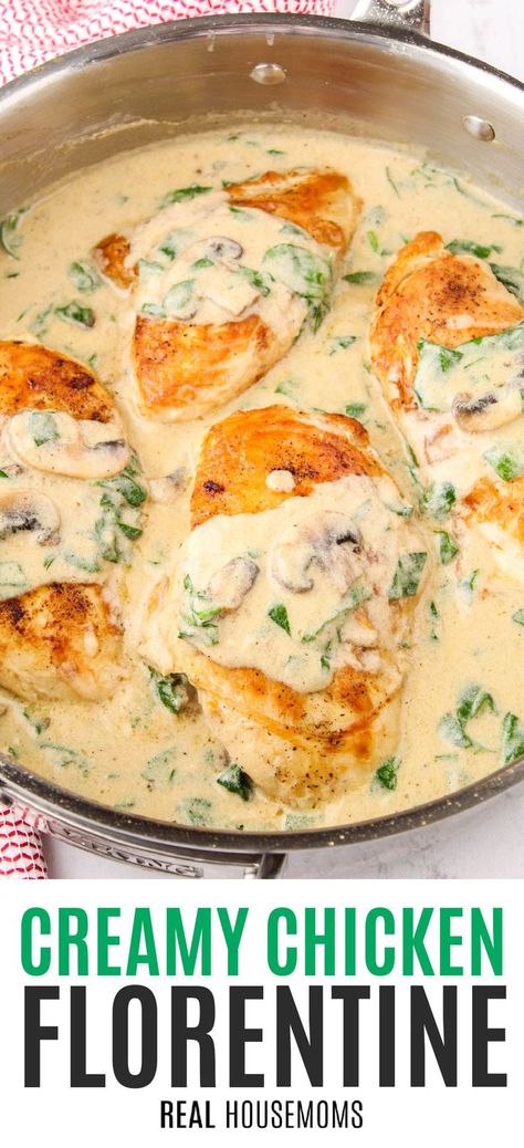 Creamy Chicken Florentine, Chicken Florentine Recipe, Florentines Recipe, Chicken Florentine, Winner Winner Chicken Dinner, Pan Recipes, Winner Winner, Mushroom Chicken, One Pan Meals