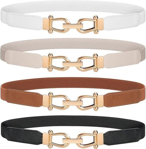 WERFORU Women Skinny Belt for Dresses Retro Stretch Ladies Waist Belt Plus Size Set of 4 (Fits Waist 30"-42", o-beige+black+white+brown) at Amazon Women’s Clothing store Belt For Dresses, Plus Size Set, Nice Fashion, Belt Leather, Stretch Band, Ladies Dresses, Gifts For Your Mom, Color Dorado, Retro Dress