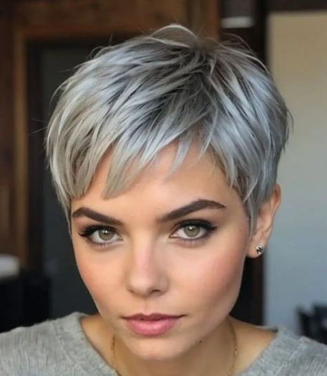 Silver Pixie Haircut, Haircut Gray Hair, Gray Hairstyles, Super Short Haircuts, Funny Pick, Short Silver Hair, Short Hair Images, Bob Hairstyles With Bangs, Short Hair Pixie Cuts