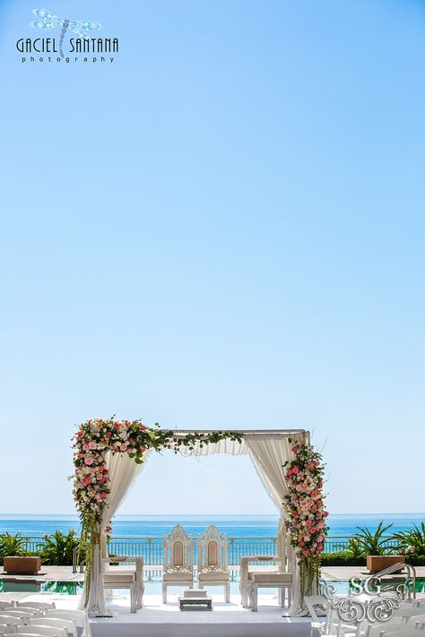 Square Mandap Decor, Minimalist Mandap, Beach Mandap, Simple Mandap, Fabric Mandap, Path Invitation, Indian Beach Wedding, Mandap Ideas, Crete Wedding