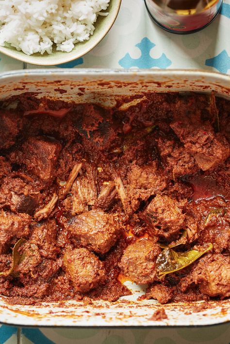 Rendang Daging (Beef Rendang) Recipe - NYT Cooking Indonesian Name, Rendang Recipe, Beef Rendang Recipe, Rendang Daging, Cookbook Club, End Of Ramadan, Beef Rendang, Tomato Gravy, Ras El Hanout