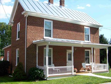 House Siding Options, Farmhouse Brick, Residential Metal Roofing, Metal Shingle Roof, Roof Shingle Colors, Metal Roof Houses, Metal Roof Colors, Brick Siding, Siding Options