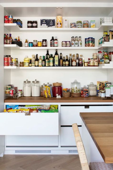 How to Maximize Your Low Pantry Shelves — 5 Easy Ways to Get on Track | Livingetc Pantry Shelves, Professional Organizers, Hidden Kitchen, Pantry Shelving, Pantry Shelf, Minimalist Interior Design, Professional Organizer, Get Organized, Minimalist Interior