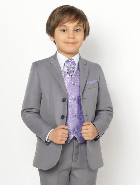 boys grey & lilac suit Mens Grey Suit, Gray Groomsmen Suits, Grey Suit Wedding, Groomsmen Grey, Grey Suit Men, Lilac Wedding, Grey Wedding