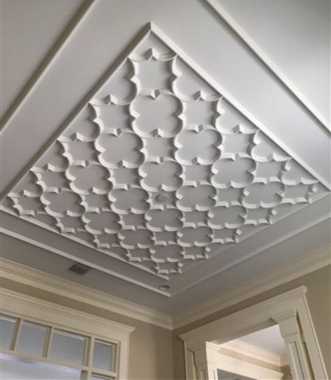 Our TRA100 tracery ceiling. Works great in smaller spaces Plaster Ceiling Design, Pop Design For Hall, Pop Design For Roof, Luxury Ceiling Design, Simple Ceiling Design, New Ceiling Design, Pop False Ceiling Design, Pop Ceiling Design, House Ceiling Design