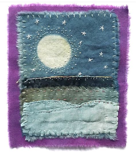 Hand Stories, Jeans Patches, Spirit Cloth, Patchwork Art, Moon Rainbow, Sue Spargo, Fabric Books, Hand Stitches, Denim Embroidery