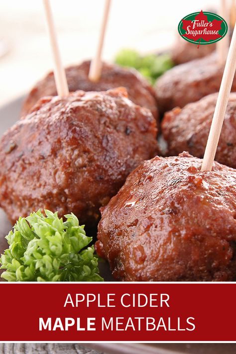 Apple Cider Maple Meatballs Apple Cider Meatballs Crockpot, Maple Appetizers, Maple Meatballs, Meatballs Crockpot, Maple Syrup Glaze, Breakfast For A Crowd, Vegan Meatballs, Crock Pot Meatballs, Cooking For A Crowd