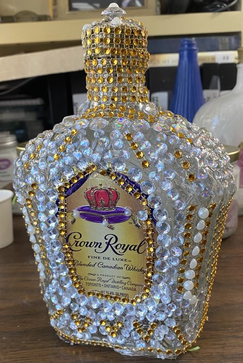 Decorated Whiskey Bottles, Decorating Liquor Bottles, Booze Bouquet, Patron Bottles, Bedazzled Stuff, Alcohol Bottle Decorations, Bedazzled Bottle, Reuse Wine Bottles, Alcohol Bottle Crafts