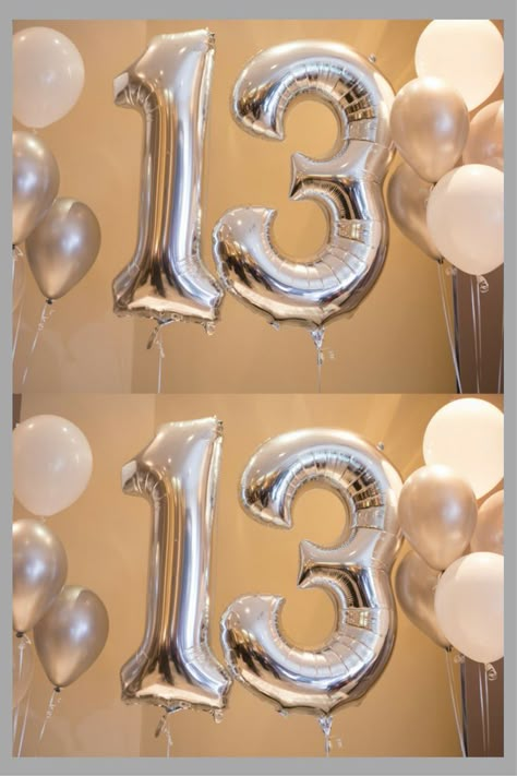 Birthday Decorations Silver, 13 Birthday Picture Ideas, 13th Birthday Party Ideas For Teens, 13 Balloons, Party Balloons Decorations, Butterfly Birthday Party Decorations, Decoration For Birthday Party, Backdrop Balloon, Birthday Party Balloons