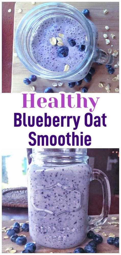 Blueberry Oatmeal Protein Smoothie Oatmeal Protein Smoothie, Coconut Yogurt Smoothie, Healthy Blueberry Oatmeal, Blueberry Yogurt Smoothie, Flaxseed Smoothie, Smoothie Without Yogurt, Oatmeal Protein, Milk Banana, Berry Oatmeal