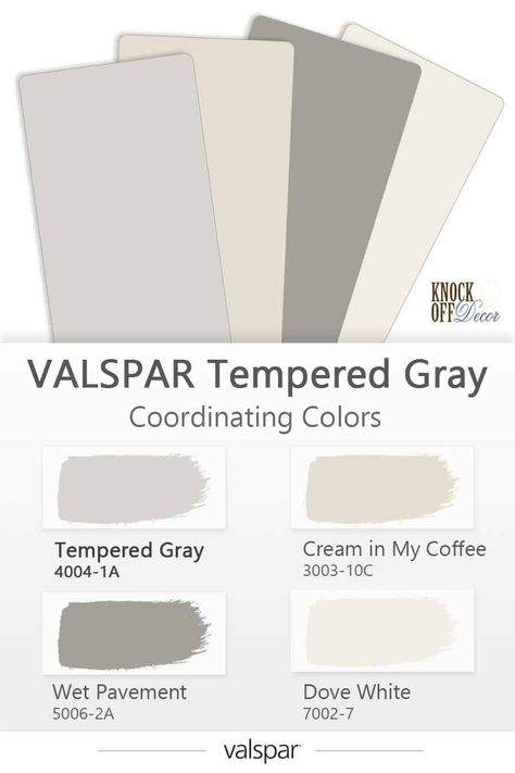 valspar-tempered-gray-light-coordinating-colors Soulful Grey Valspar, Greige Paint Colors Valspar, Oyster Shoal Valspar, Cappuccino Foam Valspar, Perfect Backdrop Valspar, Valspar Boho Paint Colors, Valspar Color Of The Year 2024, Cream Delight Valspar Paint, Valspar Taupe Paint Colors