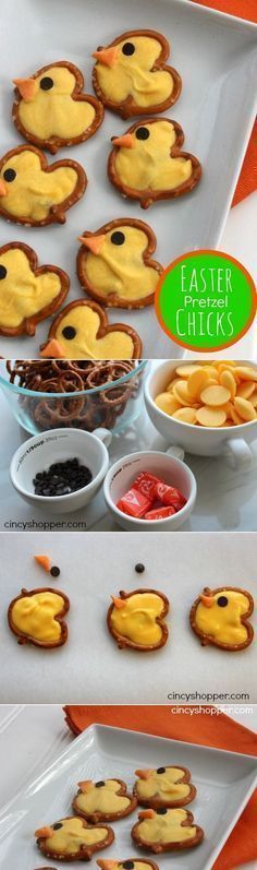 Easter Pretzel Chick Treats DIY Easter Pretzel, Easter Appetizers Easy, Food Easter, Easter Fun Food, Dessert Treats, Easter Appetizers, Easter Dishes, Easter Snacks, Easter Sweets